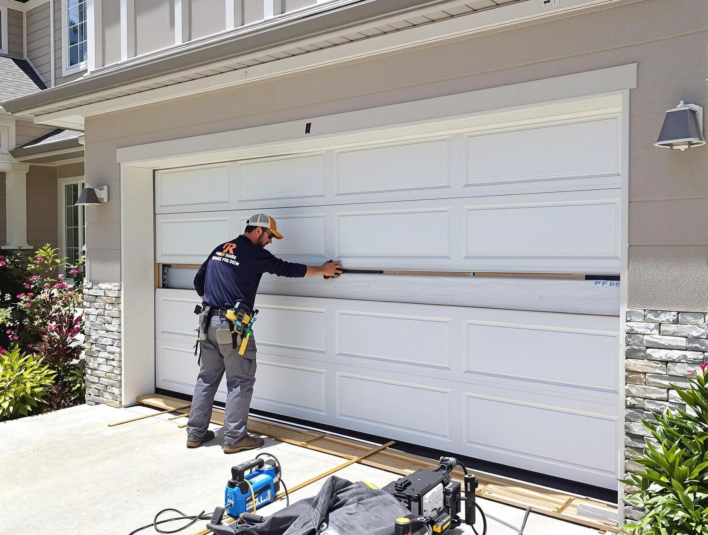 Highland Lakes Garage Door Repair team performing complete garage door replacement at Highland Lakes residence