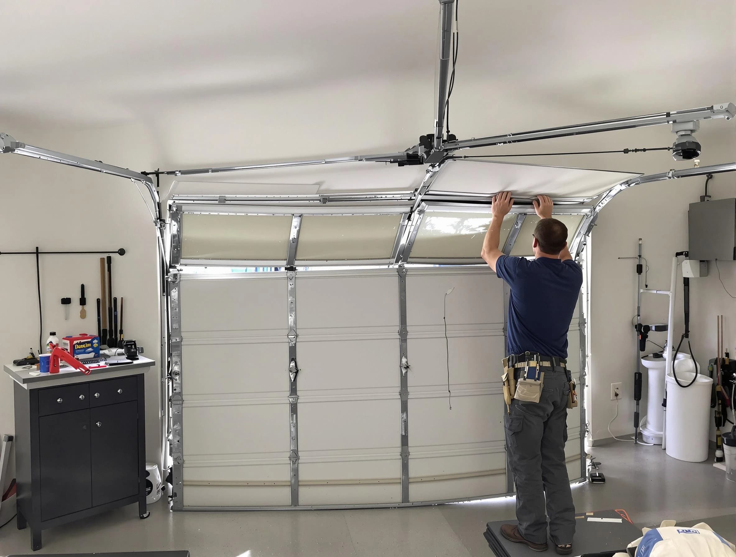 Highland Lakes Garage Door Repair specialist performing precise section replacement on Highland Lakes garage door