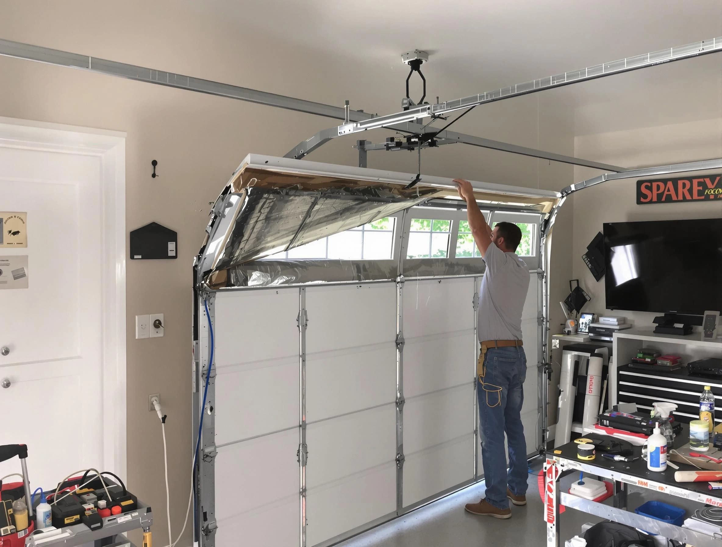 Garage door section replacement by Highland Lakes Garage Door Repair in Highland Lakes