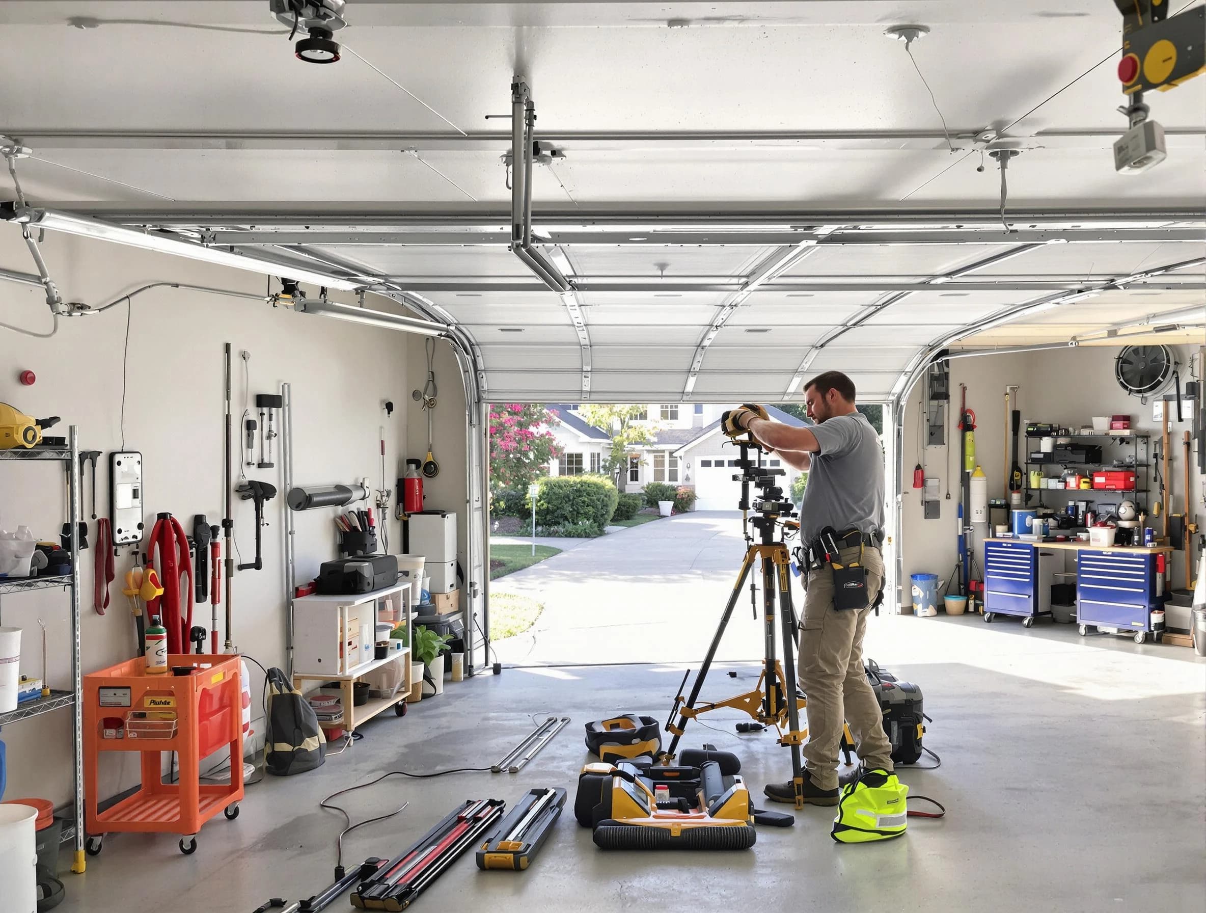 Highland Lakes Garage Door Repair specialist performing laser-guided track alignment in Highland Lakes
