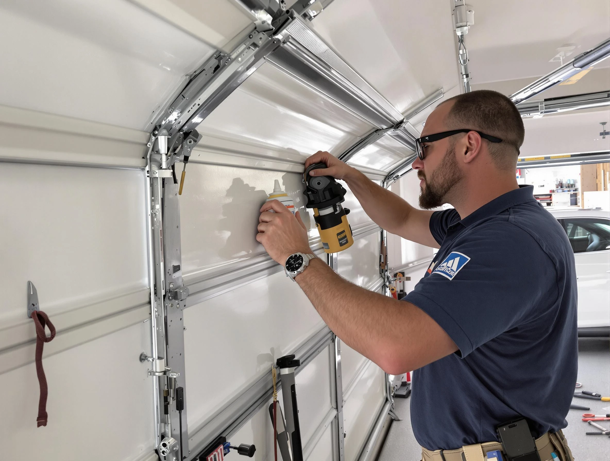 Highland Lakes Garage Door Repair technician performing comprehensive noise reduction service in Highland Lakes